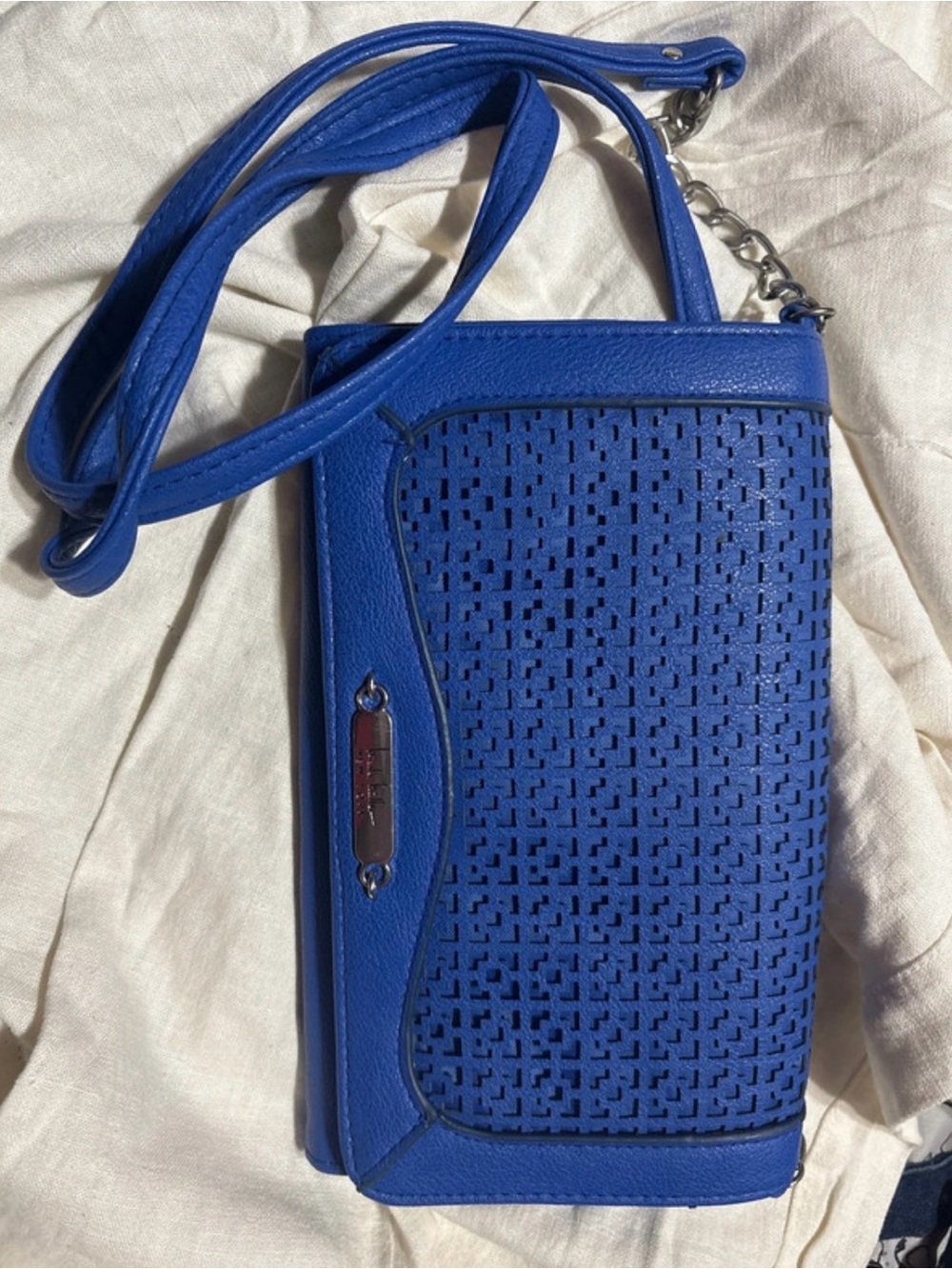 Nicole Miller Royal Blue Perforated Crossbody Bag